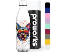 PROWORKS Bouteille d'eau Isotherme sans BPA réutilisable en Acier Inoxydable, Chaude Pendant 12 Heures et Froide jusqu'à 24 Heures, Sport, Salle de Sport, 1L, éclaboussures de Peinture, Chien