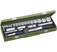 PROXXON 23020 Jeu de clés à douille 27 pièces 1/4" et 1/2", argent/vert