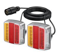 PROZOR 18 LED Feu Arrière pour Remorque Magnétique avec Réflecteur 2pcs Feux de Remorque E-marqué IP65 avec 7.5m Câble 7 Pin Connecteur 12V LED Feux de Frein Arrière Rouge Ambre Blanc
