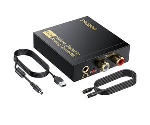 PROZOR 192Khz Convertisseur DAC Audio Support 5.1CH Optical vers RCA Convertisseur avec Anneau Magnétique Cordon d'Alimentation Adaptateur Optique Jack L/R RCA 3.5mm pour HDTV Blu-Ray DVD PS3 PS4