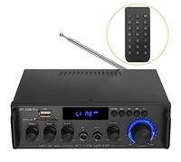 PROZOR Amplificateur Audio Amplifi Hi-F Stéréo Bluetooth avec 2 MIC Réglag Aigu/Basse/Echo Amplifi de Son Carte SD USB FM Entrée Ampli Bluetooth avec Télécommande 230V/12V pour Maison/Voiture