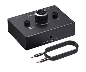 PROZOR Commutateur Audio Bidirectionnel 2(1) in-1(2) Out avec Câble 3.5mm Audio Switcher Contrôle de Volume One Touch Mute Plug and Play pour PC TV Casque Enceintes