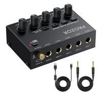 PROZOR Mélangeur Audio 4 Canaux 6.35mm Contrôle Volume Indépendant + Switch Mono/Stéréo USB-C Interrupteur Marche/Arrêt Boîtier Métallique Ultra-Faible Bruit Pour Home Studio Guitare Clavier Micro