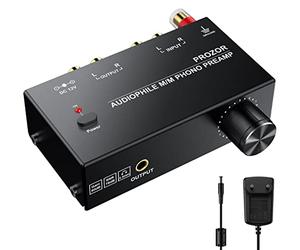 PROZOR Préamplificateur Phono Conversion du Signal L/R Ampli pour Platine Vinyle Commutateurs de Puissance à Faible Bruit avec Interrupteur d'alimentation (PRR021)