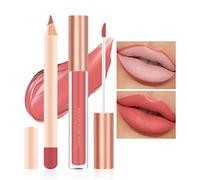 Prreal 2Pcs Lip Liner et Set de maquillage de rouge à lèvres, Rouge à lèvres liquide mat + doublure à lèvres assortie, Kit de maquillage Nude velouté lèvres Kit cadeau(03)