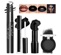 Prreal 4PCS Halloween Makup Kit,Black Matte Liquid Lipstick & Eyeshadow | Moisturising Lip Gloss,Waterproof Non-Stick Cup Lipstick and Lip Liner,Eyeliner Pencil Eyeshadow Palatte Face Body Paint Set