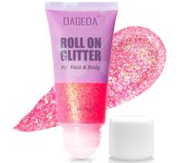 Prreal 50ml Roll-on Body Glitter, Holographic Face Glitter Gel for Eye Hair, Mermaid Sequins Festival Accessories, Chameleon Color Body Shimmer Glitters Face Paint Makeup Rave Outfits, Pink