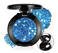 Prreal Blue Body Glitter Eyeshadow Palette, Face Hair Glitter Gel | With Brush and Mirror;Chunky Glitters Sequins Face Glitter Makeup,for Women Halloween Carnival Festival Party Rave Accessory
