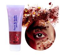 Prreal Body Glitter Gel 50ml, Paillettes de visage, Body Gel paillettes Shimmer liquide fard à paupières, Paillettes Chunky Holographique Laser poudre Festival Glitter(07 Red)