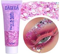 Prreal Body Glitter Gel 50ml, Paillettes de visage, Body Gel paillettes Shimmer liquide fard à paupières, Paillettes Chunky Pour le visage cheveux ongles, Holographique Festival Glitter(03 Pink)