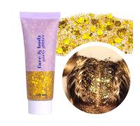 Prreal Body Glitter Gel 50ml, Paillettes de visage, Body Gel paillettes Shimmer liquide fard à paupières, Paillettes Chunky Pour le visage cheveux ongles, Holographique Festival Glitter(02 Gold)
