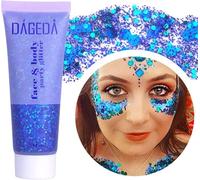 Prreal Body Glitter Gel 50ml, Paillettes de visage, Body Gel paillettes Shimmer liquide fard à paupières, Paillettes Chunky Pour le visage cheveux ongles, Holographique Festival Glitter(01 Blue)