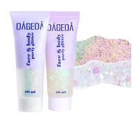 Prreal Body Glitter Gel, Face Glitters Body Gel Sequins Shimmer Liquid Eyeshadow, Chunky Glitter for Face Nails Hair, Holographic Mermaid Sequins for Festival Makeup 50ML(White+ Sparking Pink)