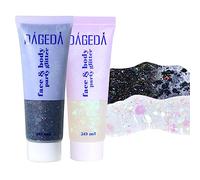 Prreal Body Glitter Gel, Face Glitters Body Gel Sequins Shimmer Liquid Eyeshadow, Chunky Glitter for Face Nails Hair, Holographic Mermaid Sequins for Festival Makeup 50ML (White+Black)