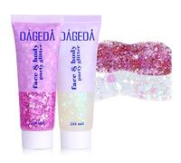 Prreal Body Glitter Gel, Face Glitters Body Gel Sequins Shimmer Liquid Eyeshadow, Chunky Glitter for Face Nails Hair, Holographic Mermaid Sequins for Festival Makeup 50ML(White+Pink)
