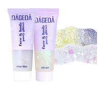 Prreal Body Glitter Gel, Face Glitters Body Gel Sequins Shimmer Liquid Eyeshadow, Chunky Glitter for Face Nails Hair, Holographic Mermaid Sequins for Festival Makeup 50ML(White+Mystic Purple)