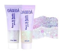 Prreal Body Glitter Gel, Face Glitters Body Gel Sequins Shimmer Liquid Eyeshadow, Chunky Glitter for Face Nails Hair, Holographic Mermaid Sequins for Festival Makeup 50ML(White+Neon Pink)