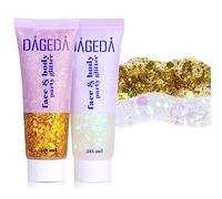 Prreal Body Glitter Gel, Face Glitters Body Gel Sequins Shimmer Liquid Eyeshadow, Chunky Glitter for Face Nails Hair, Holographic Mermaid Sequins for Festival Makeup 50ML(White+Gold)