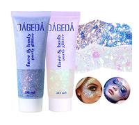 Prreal Body Glitter Gel, Face Glitters Body Gel Sequins Shimmer Liquid Eyeshadow, Chunky Glitter for Face Nails Hair, Holographic Mermaid Sequins for Festival Makeup 50ML (White+Mermaid)