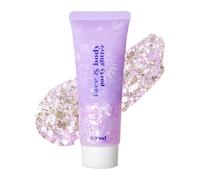 Prreal Body Glitter Gel, Holographic Face Glitter Rave Party Accessories, Chunky Glitters for Hair Eyes Nails, Cosmetic Laser Powder Festival Sequins Paint Makeup, #Silver to pink