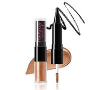 Prreal Eyeliner 2 en 1 - Stylo à paupières noir et liquide - Crayon eyeliner mat imperméable - Ombre à paupières scintillant - Maquillage des yeux hautement pigmenté (02 bronze doré)