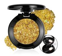Prreal Gold Body Glitter Eyeshadow Palette, Face Hair Glitter Gel | With Brush and Mirror;Chunky Glitters Sequins Face Glitter Makeup,for Women Halloween Carnival Festival Party Rave Accessory