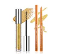 Prreal Gold Glitter Mascara & Eyeliner Set, Quick-dry Metallic Mascara | Diamond Shimmer for Eyelashes,Eyeliner Waterproof, Long-lasting Curling Volumizing Eye Makeup for Party Festival,02