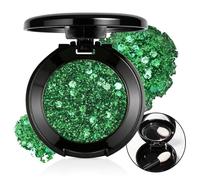Prreal Green Body Glitter Eyeshadow Palette, Face Hair Glitter Gel | With Brush and Mirror;Chunky Glitters Sequins Face Glitter Makeup,for Women Halloween Carnival Festival Party Rave Accessory