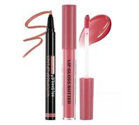 Prreal Lot 2 pièces Crayon à lèvres et Rouge à lèvres, Feutre tatouant pour lèvres et Brillant à lèvres, Tenue 24h, Rouge à lèvres anti-tasse Maquillage étanche,Ensemble B