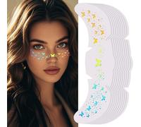 Prreal Lot de 10 tatouages de visage à paillettes - Tatouages laser - Faux tatouages temporaires naturels - Imperméables - Faux tatouages temporaires - Faux écussons scintillants - Accessoires de