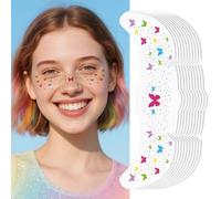 Prreal Lot de 10 tatouages pour le visage à paillettes, motif arc-en-ciel, papillon, fausses imperfections, imperméables, naturels et temporaires