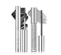 Prreal Lot de 2 mascara à paillettes argentées et en métal noir, longue durée, diamant volumisant pour les yeux, pinceau anti-éclatement pour maquillage des yeux quotidien fête festival kit A