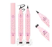 Prreal Lot de 2 stylos eyeliner Freckle 2 en 1 avec tampon effronté marron foncé et eye-liner liquide noir, imperméable, maquillage naturel réaliste Freckles Soft Sopt Pen Magic Fake Freckles, 03+03