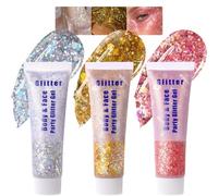 Prreal Lot de 3 gels à paillettes holographiques pour le visage et les | Ensemble de gel pailleté pour ongles des yeux, maquillage de visage de sirène pour carnaval, festival