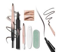 Prreal Microblading Lot de 2 stylos à sourcils 2 en 1 à double extrémité, avec brosse spirale, noyau remplaçable, rasoir à sourcils liquide, imperméable, marron clair