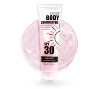 Prreal Shimmer Huile pour le corps SPF 30 100 ml Écran solaire pailleté à l'extrait Centella Asiatica et hydratant léger et brillant pour le corps, non collant, rose