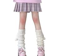 Prreey Leg Warmers for Women Lolita Fashion Wool Cable Knit Thigh High Leg Warmers Kawaii Loose Socks (White Hairball, One Size)