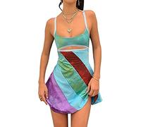Prreey Women Sexy Spaghetti Strap Cut Out Mini Dress Sleeveless Low Cut Colorful Bodycon Sundress Sexy Summer Streetwear (Colorful, M)