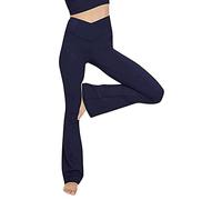 Prreey Women's Bootcut Yoga Pants High Waist Workout Non See Through Leggings Stretch Tummy Control Yoga Flare Pants (Navy, Small)