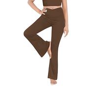 Prreey Women's Bootcut Yoga Pants High Waist Workout Non See Through Leggings Stretch Tummy Control Yoga Flare Pants (Brown, Small)