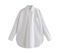 Prreey Women's Oversized Button Down Shirts Long Sleeve Curved Hem Boyfriend Casual Blouse Girls Candy Color Top (White, L)