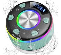 PRSCFUM Enceinte Douche Bluetooth 5.3, Enceinte Bluetooth Etanche IP7, Haut-Parleur de Douche avec Appel sans Fil, Ventouse Puissante, LED Lumière, 8H 360° Stéréo sans Fil Speaker, Vert
