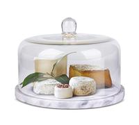 Prsentoir gteaux en marbre Flexzion avec Couvercle en Verre - Support gteau en Verre en Forme de Cloche - Porte-fromages - Plateau de Service - Planche dCouper en Pierre pour la Cuisine -