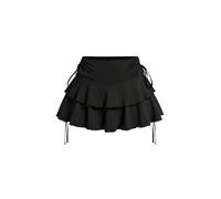 PRSFPN Y2k Mini jupe à volants pour femme avec short, capes décalées, jolie jupe coquette, taille élastique avec cordon de serrage latéral, noir, M