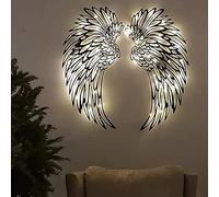 PRTECY Grande Décoration Murale d'ailes d'ange en Métal, Sculpture Murale d'ailes d'ange à LED Art à Suspendre pour la Maison, la Chambre, Le Salon, Le Jardin, Le Bureau