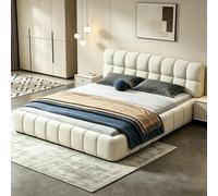 PRTECY Lit double rembourré, 140 x 190 cm, avec sommier à lattes et dossier doux, lit d'appoint, pour chambre à coucher et chambre d'amis (sans matelas), beige, 140 x 190 cm