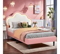 PRTECY Lit pour Enfant rembourré 90 x 200 cm Lit Princesse Nuage avec LED Lits Simple avec tête de Lits réglable et sommier à Lattes Lit Rose(sans Matelas) (Rose E, 90 x 200 cm)