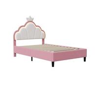 PRTECY Lit Rembourré 140 x 190 cm lit Princesse en Forme de Couronne avec sommier à Lattes et éclairage LED Lits Enfant Fille avec Tête de lit réglable(sans Matelas) (Rose C, 140 x 190 cm)