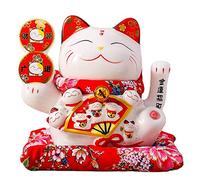 Prterver 7 Pouces en CéRamique Faisant Signe de Chat Maneki Ornement Feng Shui DéCoration BalançOire Chat Chanceux, C