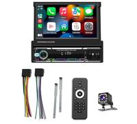 Prterver Autoradio Simple DIN avec Carplay Android Auto 7 Pouces Radio Manuelle Pliable sans Carplay Android Auto Lecteur Multimédia Supportant Mirror Link/AM/FM/AUX/Bluetooth